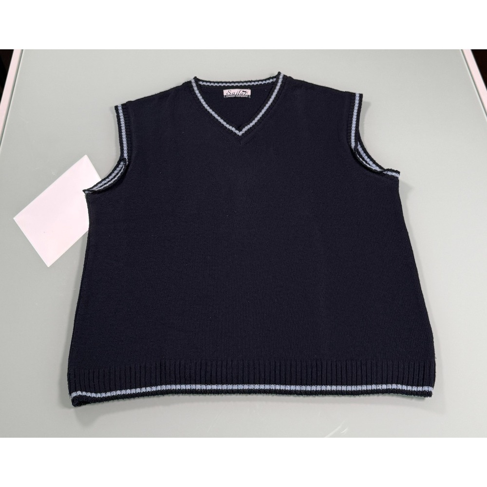 VTG 90s Sailor Sweater Vest Mens M Navy V-neck Cotton Blend Preppy